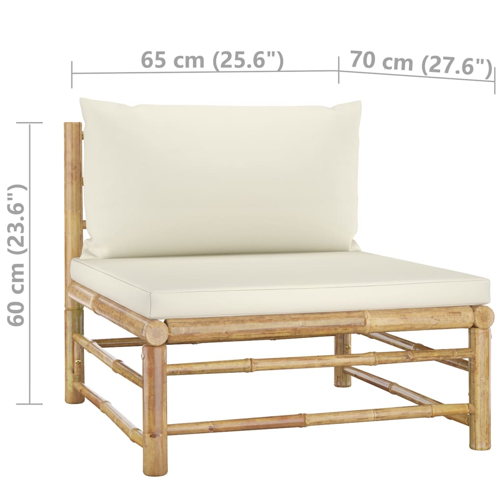 8 pcs conj. lounge p/ jardim em bambu c/ almofadões branco nata