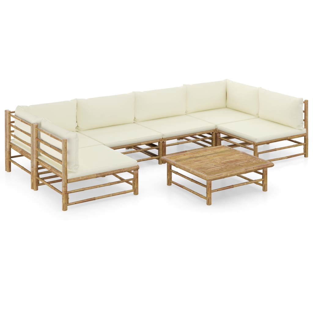 8 pcs conj. lounge p/ jardim em bambu c/ almofadões branco nata