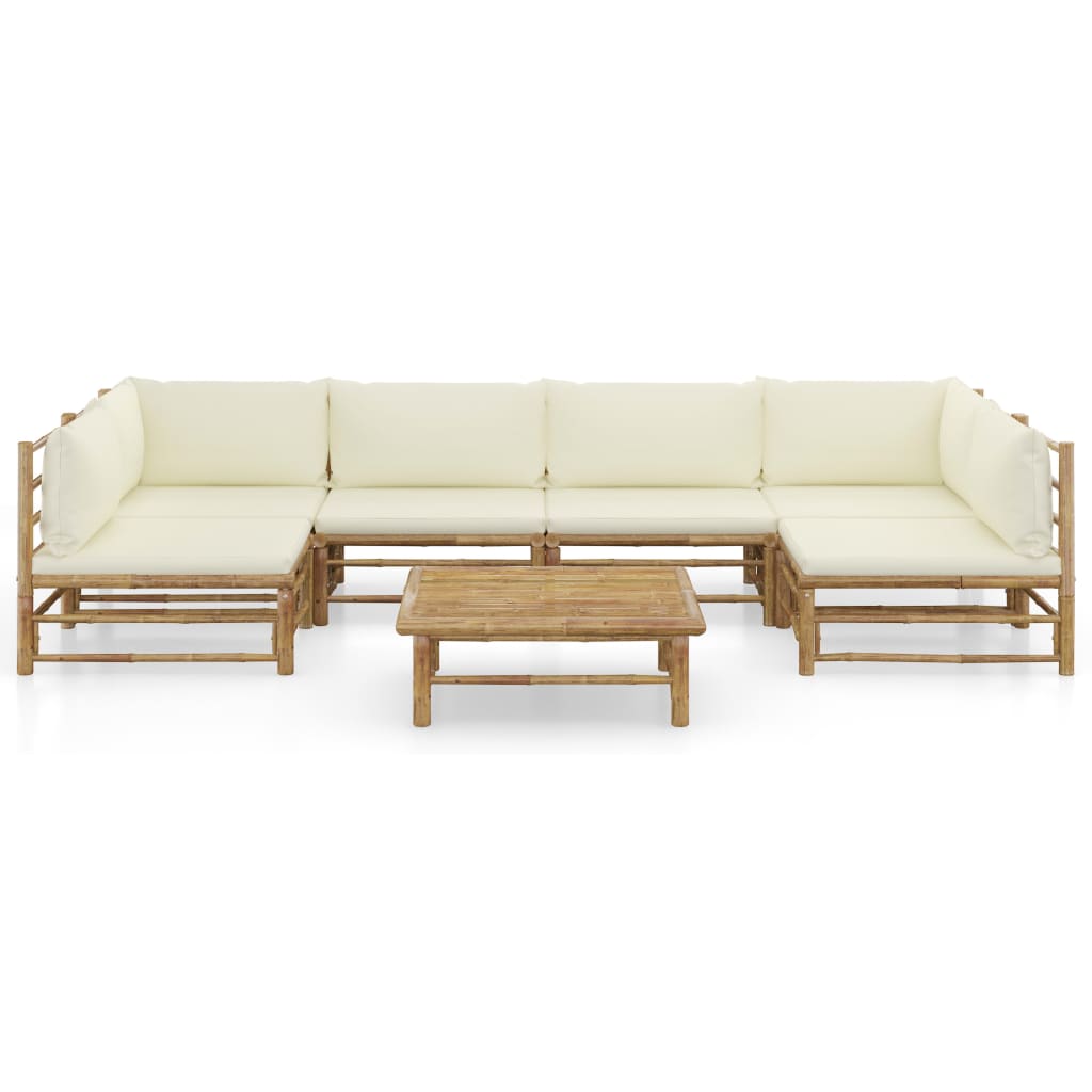 8 pcs conj. lounge p/ jardim em bambu c/ almofadões branco nata