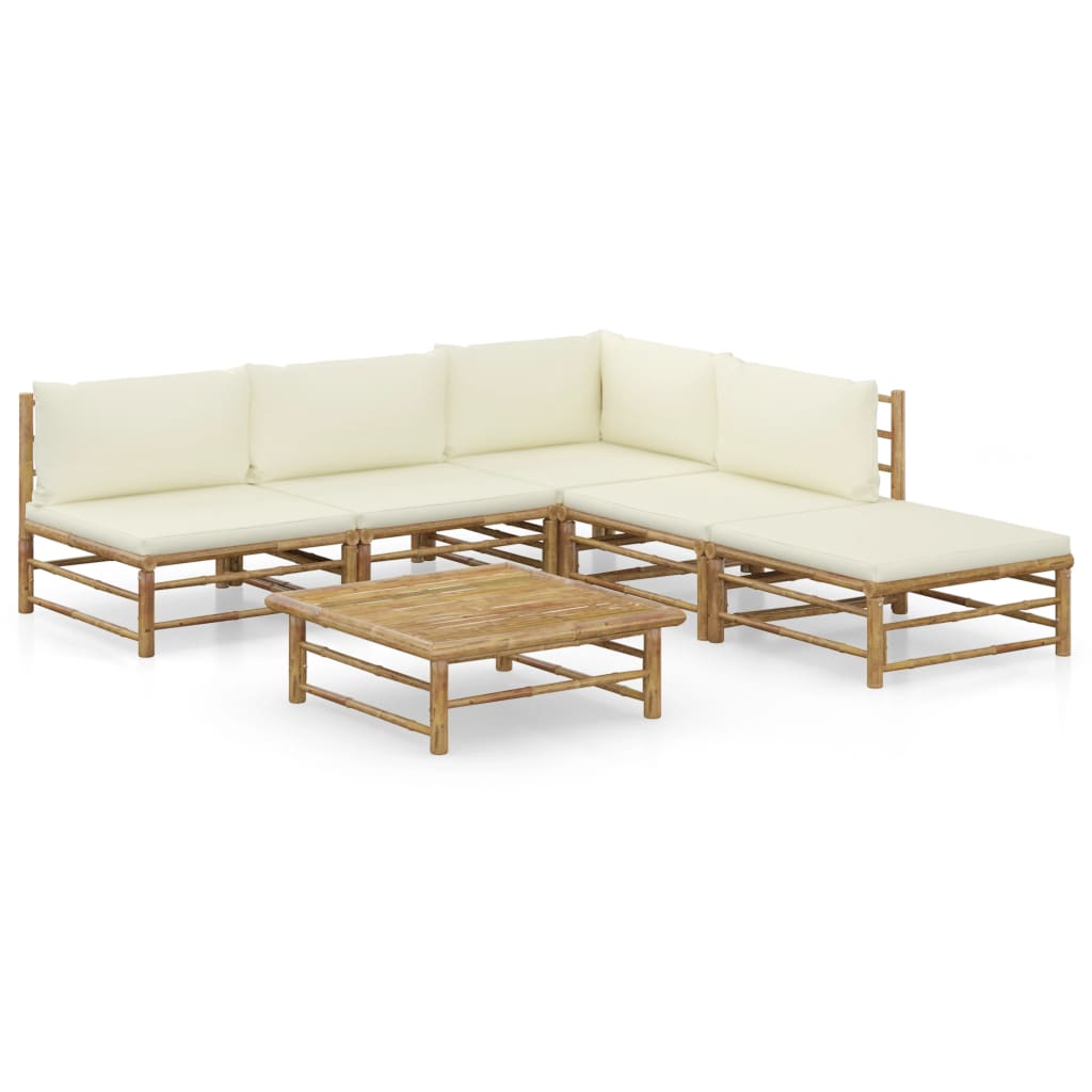 8 pcs conj. lounge p/ jardim em bambu c/ almofadões branco nata