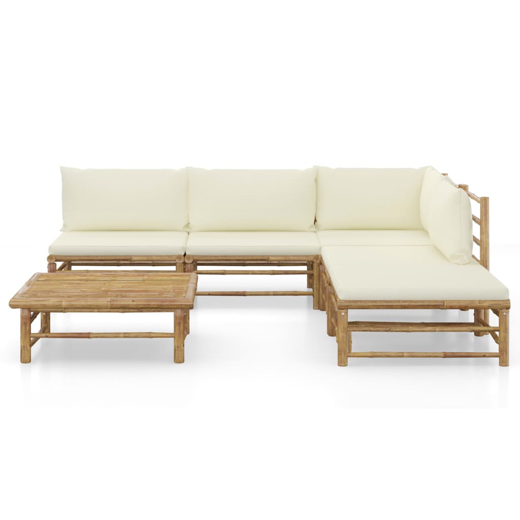 8 pcs conj. lounge p/ jardim em bambu c/ almofadões branco nata