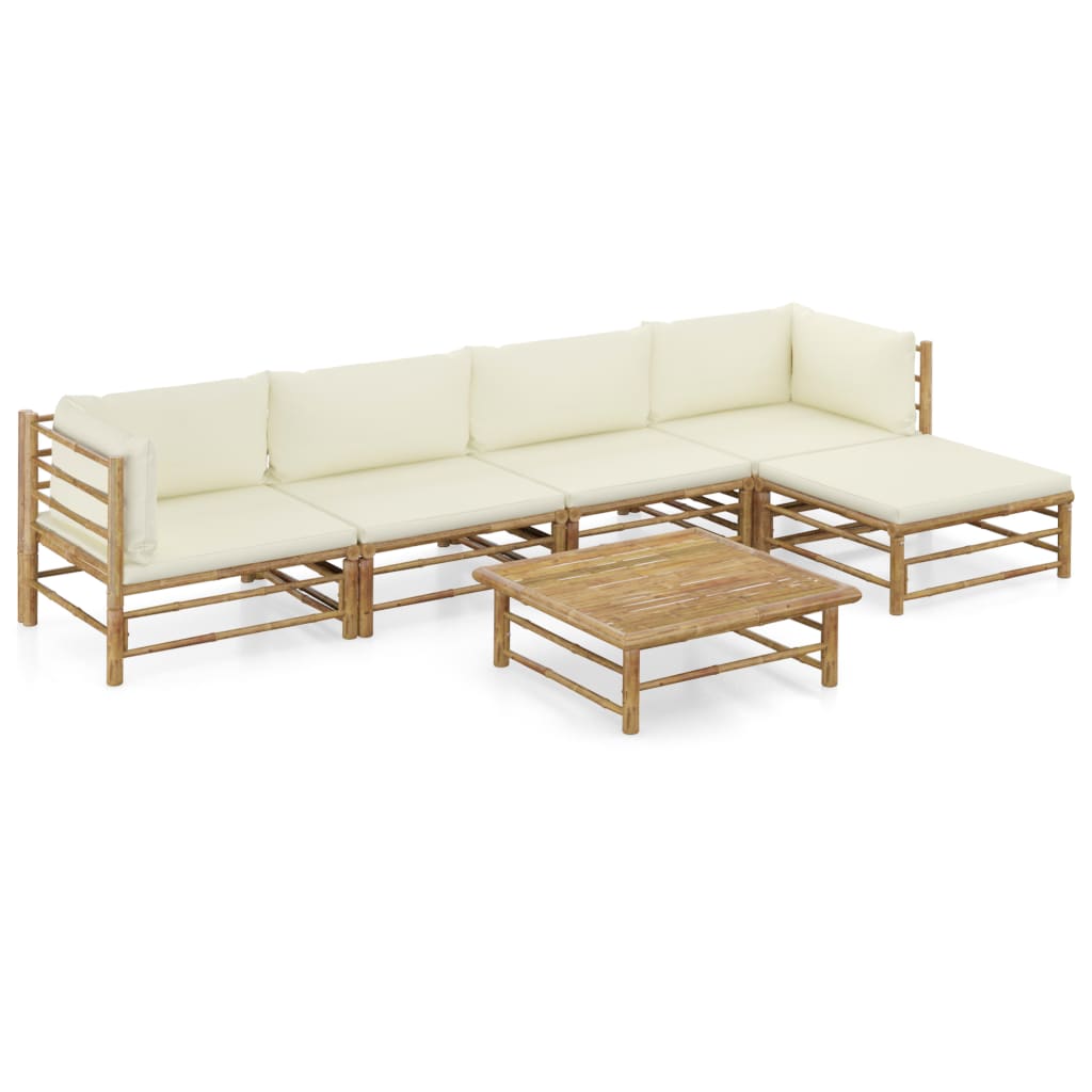 8 pcs conj. lounge p/ jardim em bambu c/ almofadões branco nata