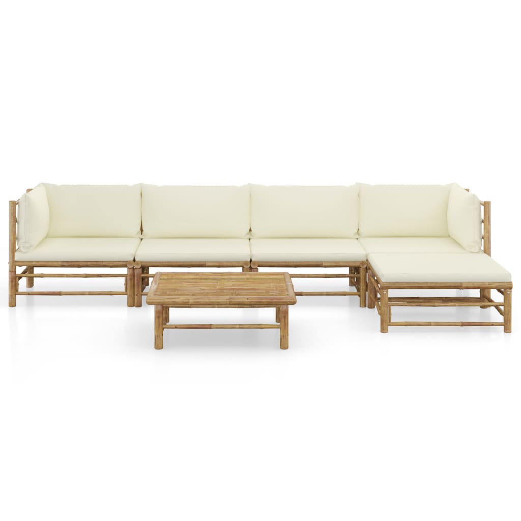 8 pcs conj. lounge p/ jardim em bambu c/ almofadões branco nata