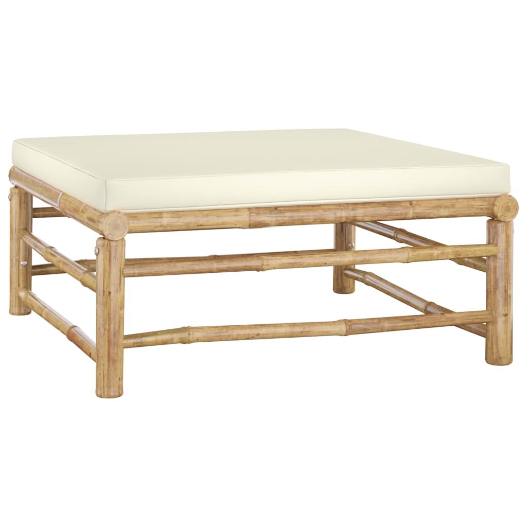 8 pcs conj. lounge p/ jardim em bambu c/ almofadões branco nata