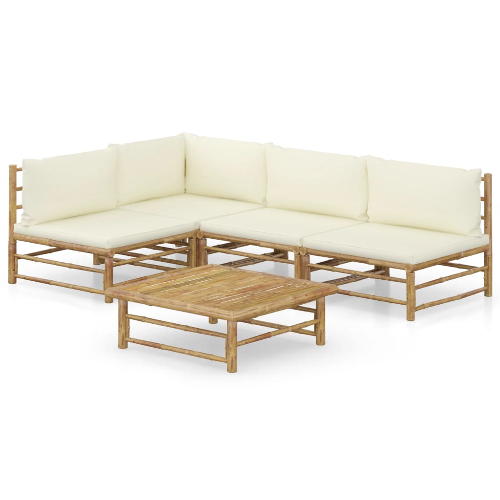 8 pcs conj. lounge p/ jardim em bambu c/ almofadões branco nata