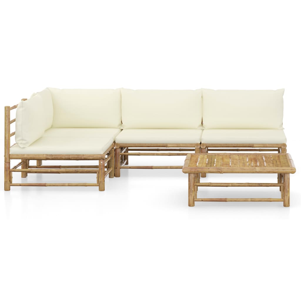 8 pcs conj. lounge p/ jardim em bambu c/ almofadões branco nata