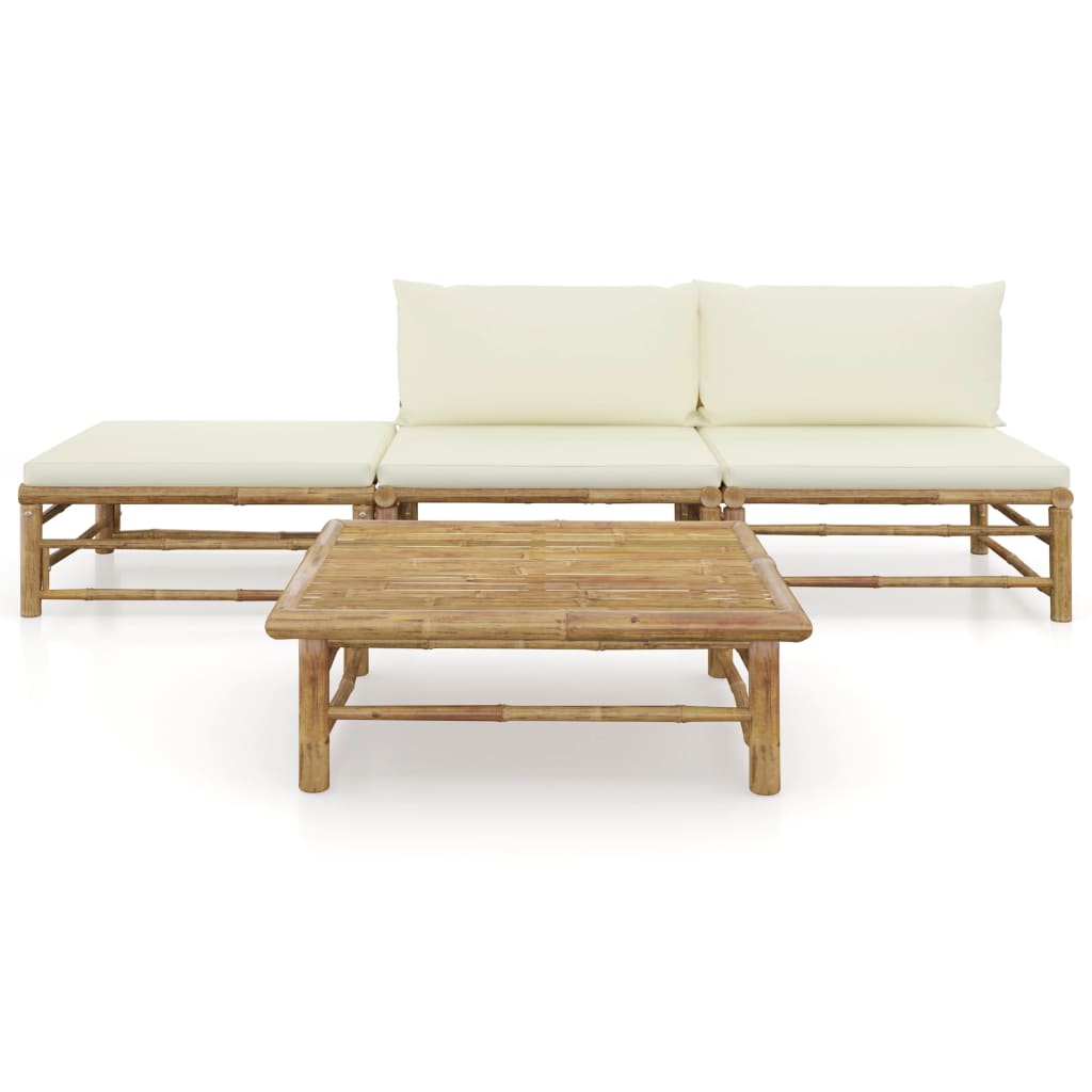 8 pcs conj. lounge p/ jardim em bambu c/ almofadões branco nata