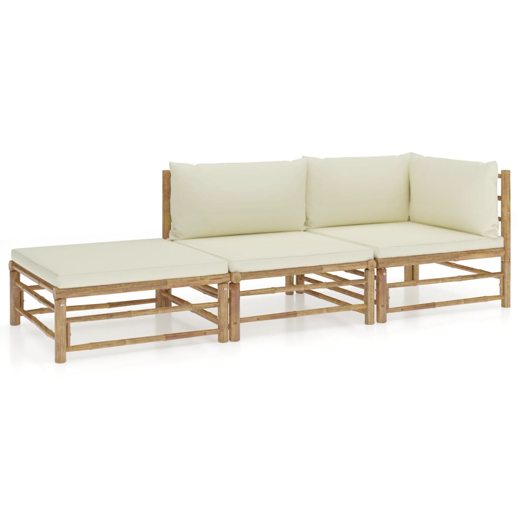 8 pcs conj. lounge p/ jardim em bambu c/ almofadões branco nata