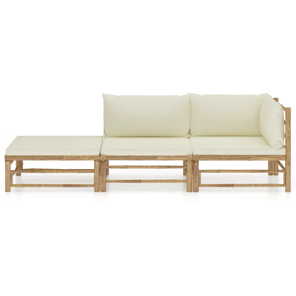 8 pcs conj. lounge p/ jardim em bambu c/ almofadões branco nata