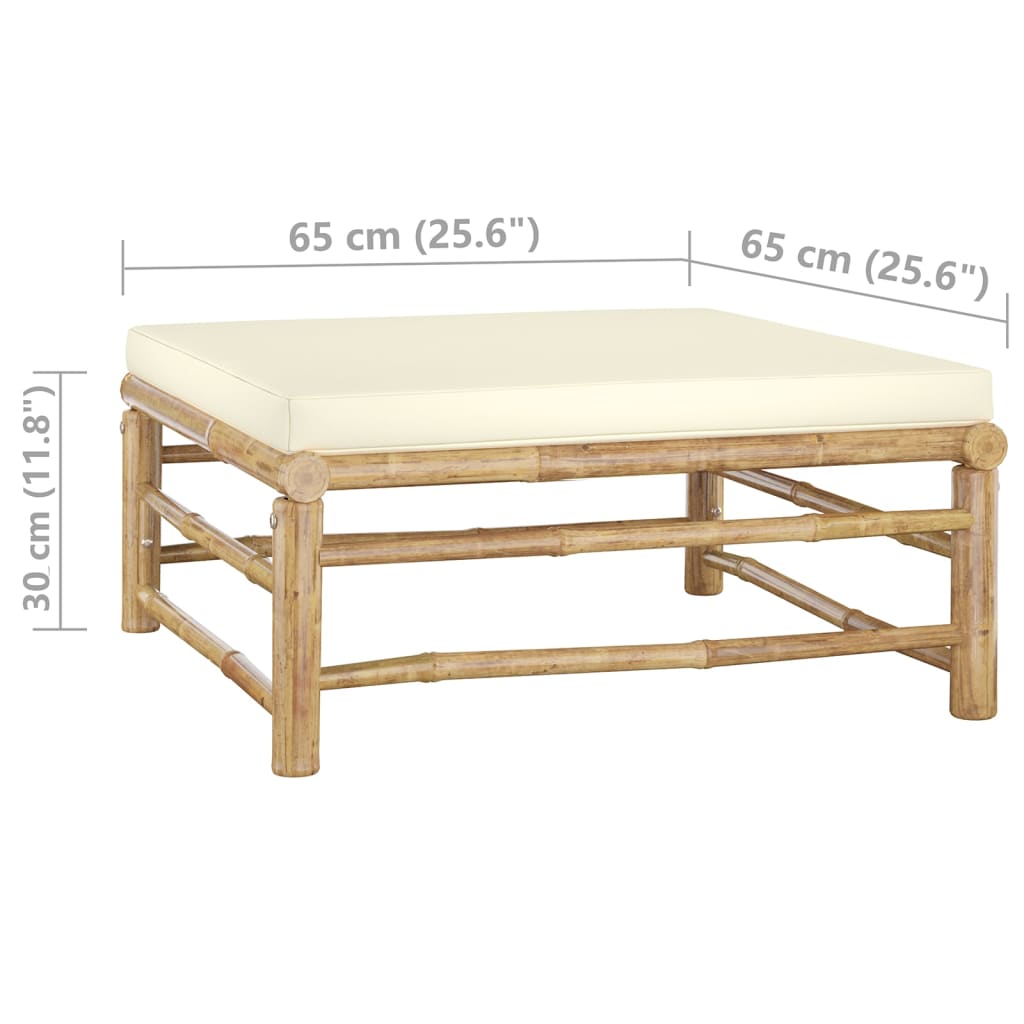 8 pcs conj. lounge p/ jardim em bambu c/ almofadões branco nata