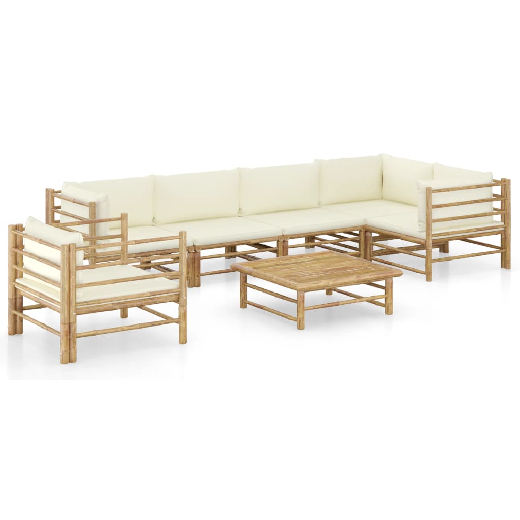 8 pcs conj. lounge p/ jardim em bambu c/ almofadões branco nata