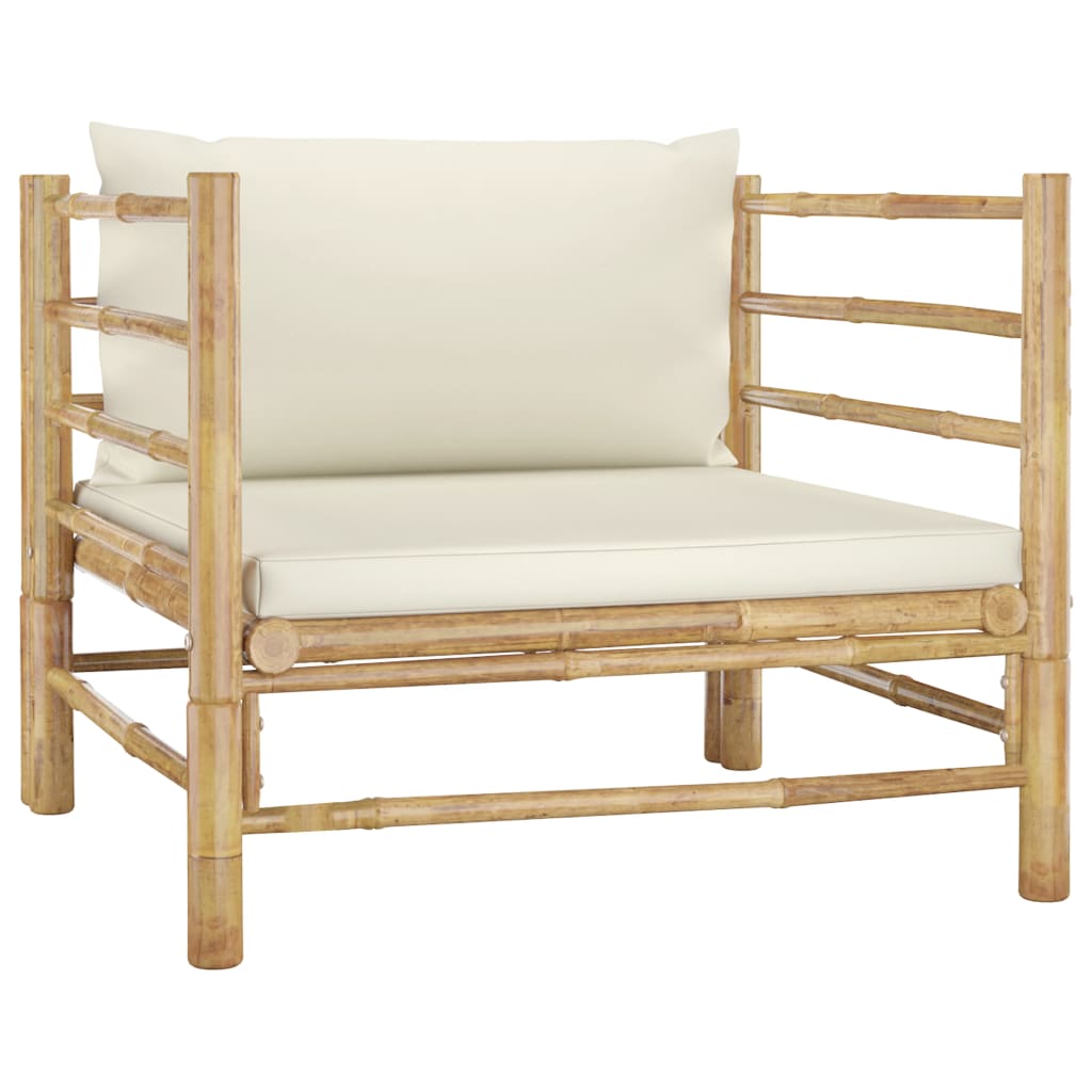 8 pcs conj. lounge p/ jardim em bambu c/ almofadões branco nata