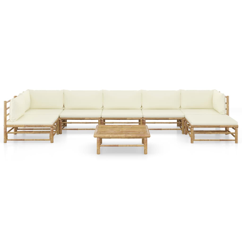 8 pcs conj. lounge p/ jardim em bambu c/ almofadões branco nata