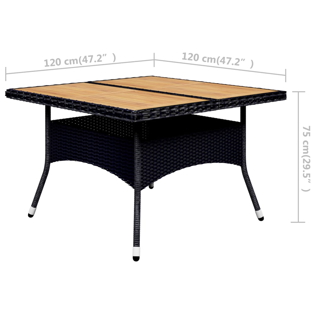 9 pcs conj. jantar p/ jardim vime PE e madeira de acácia preto