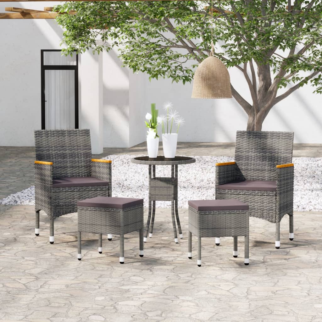 5 pcs conjunto lounge de jardim vime PE bege