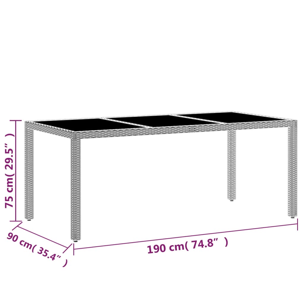 7 pcs conjunto de jantar para jardim vime PE cinzento