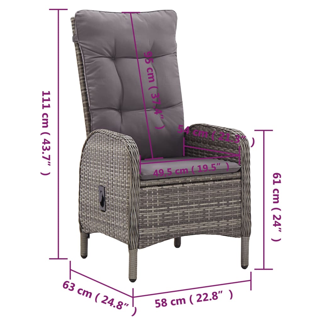 11 pcs conjunto de jantar para jardim vime PE cinzento