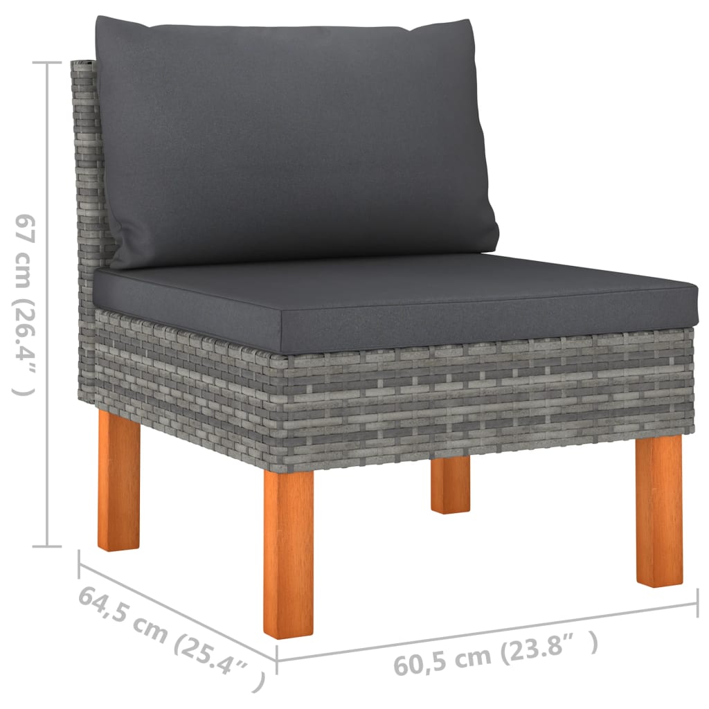 3 pcs conj. lounge jardim vime PE e madeira de eucalipto maciça