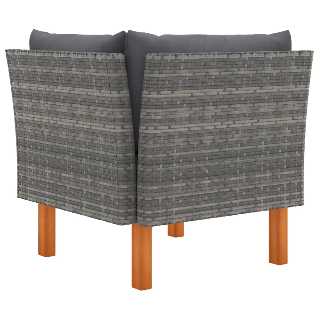 3 pcs conj. lounge jardim vime PE e madeira de eucalipto maciça
