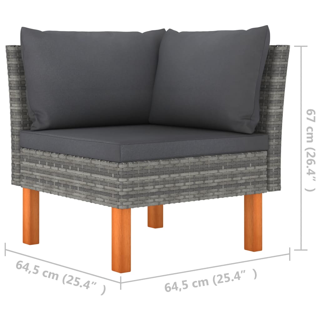 3 pcs conj. lounge jardim vime PE e madeira de eucalipto maciça