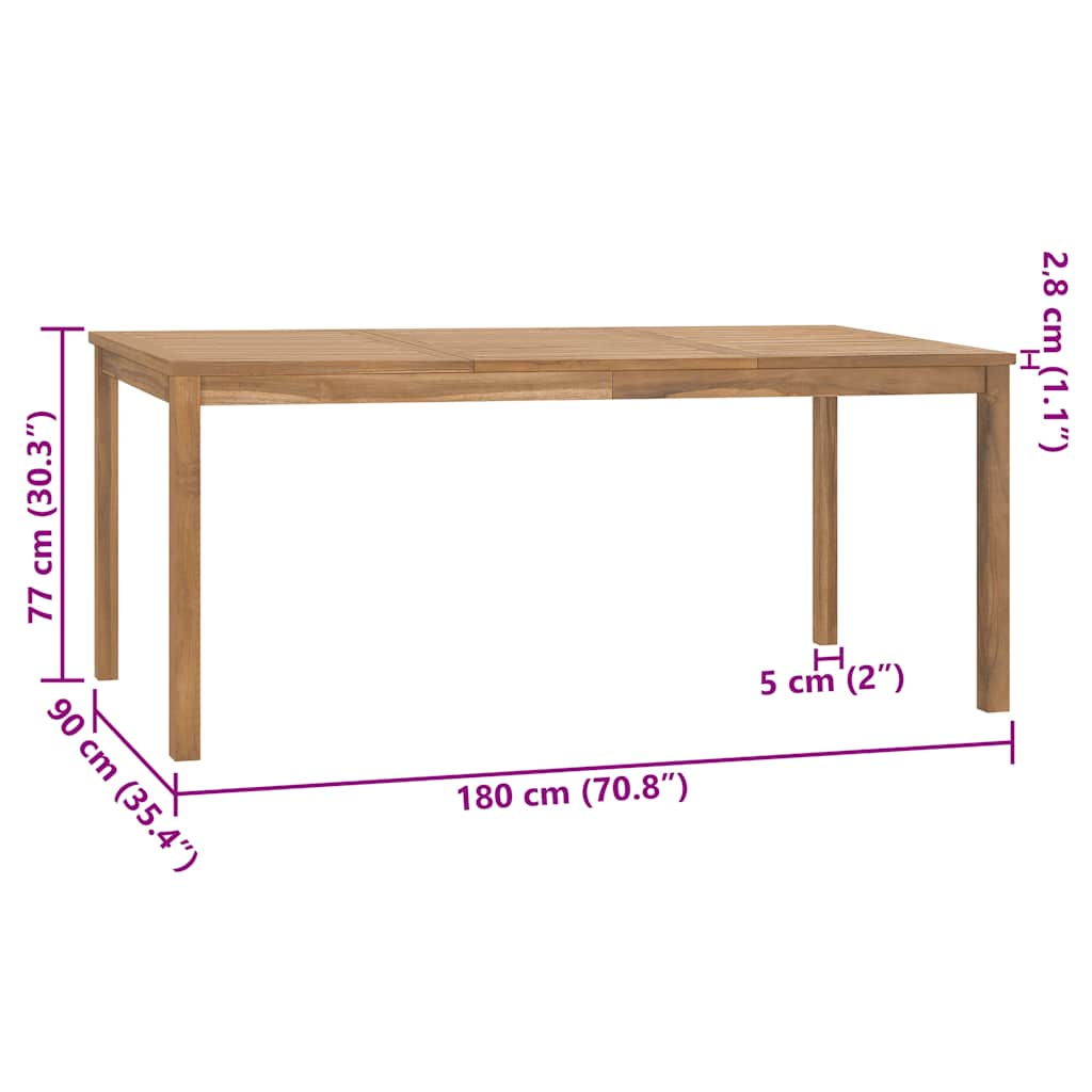 Mesa de jantar para jardim 180x90x77 cm madeira teca maciça