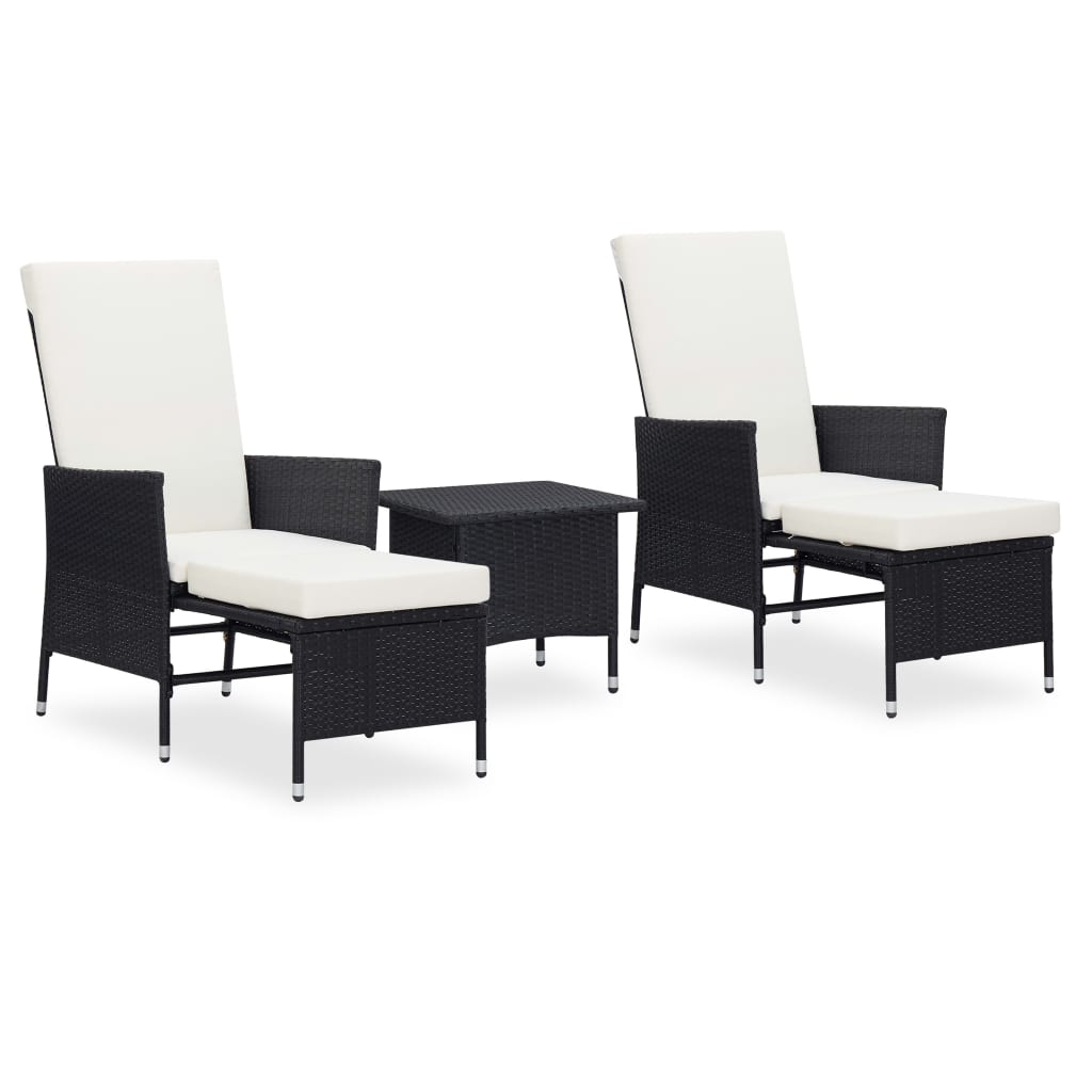 3 pcs conjunto lounge de jardim c/ almofadões vime PE cinzento