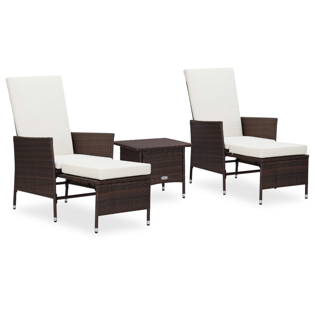3 pcs conjunto lounge de jardim c/ almofadões vime PE cinzento