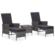 3 pcs conjunto lounge de jardim c/ almofadões vime PE cinzento