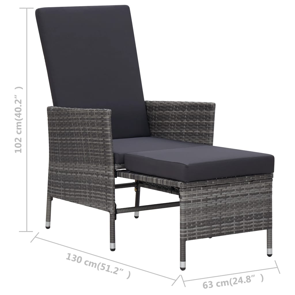 3 pcs conjunto lounge de jardim c/ almofadões vime PE cinzento