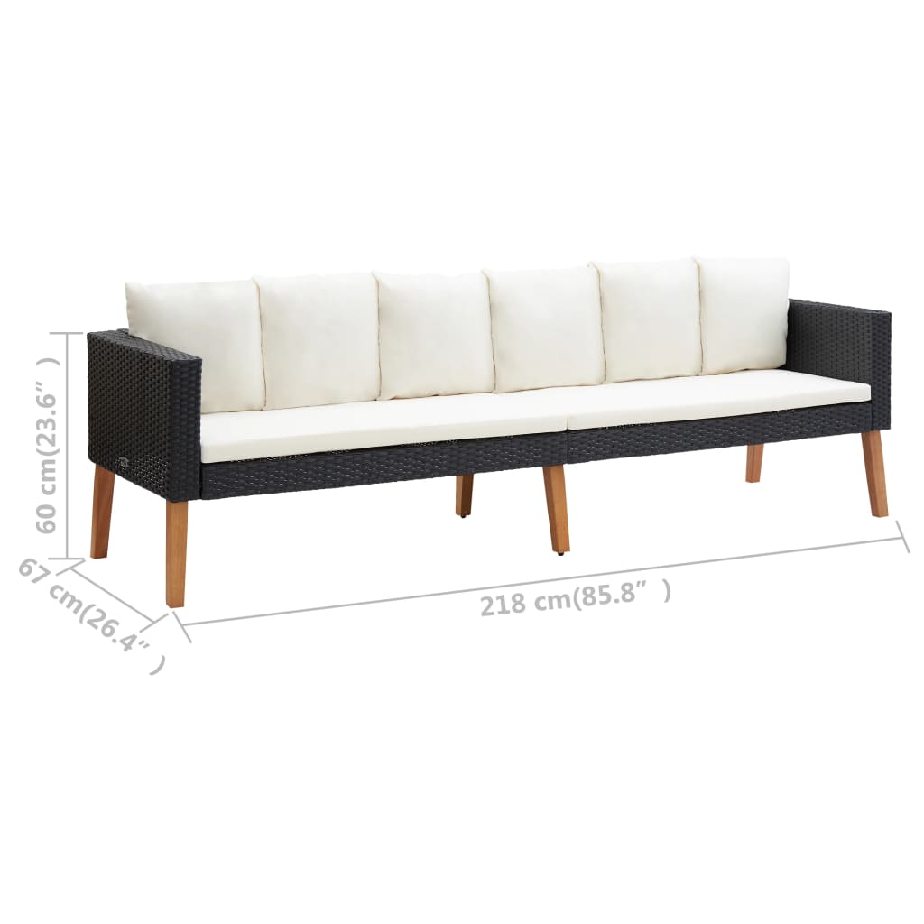 3 pcs conjunto lounge de jardim c/ almofadões vime PE bege