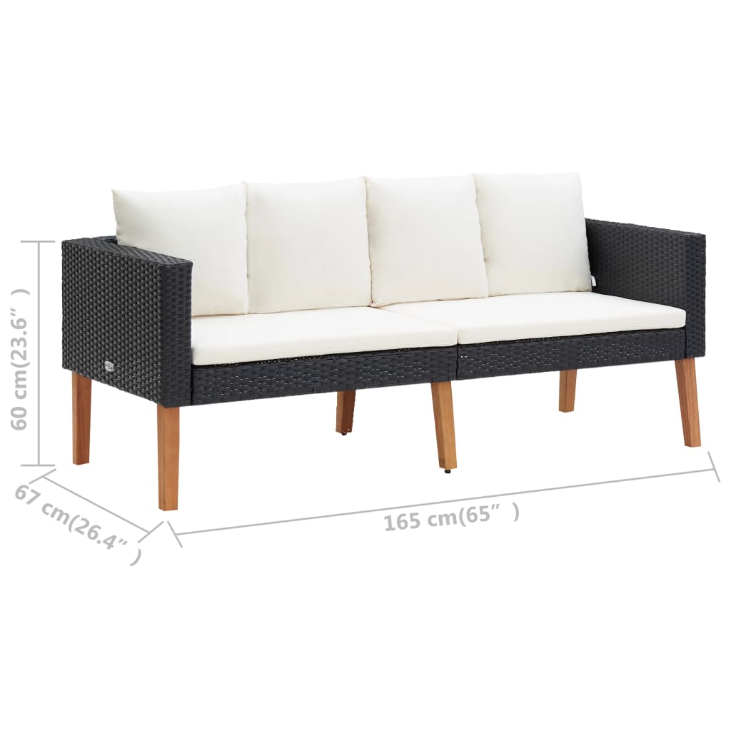 3 pcs conjunto lounge de jardim c/ almofadões vime PE bege