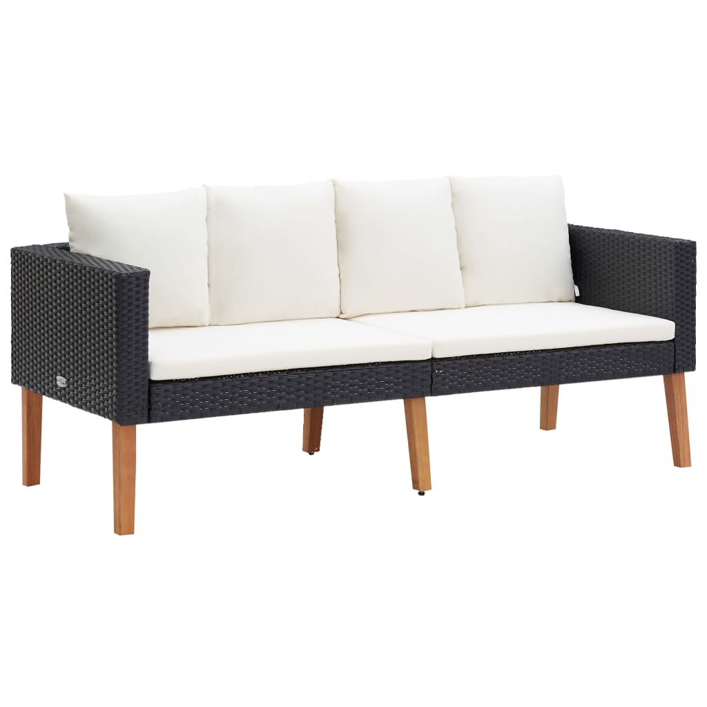 3 pcs conjunto lounge de jardim c/ almofadões vime PE bege