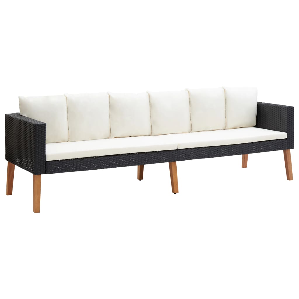 3 pcs conjunto lounge de jardim c/ almofadões vime PE bege