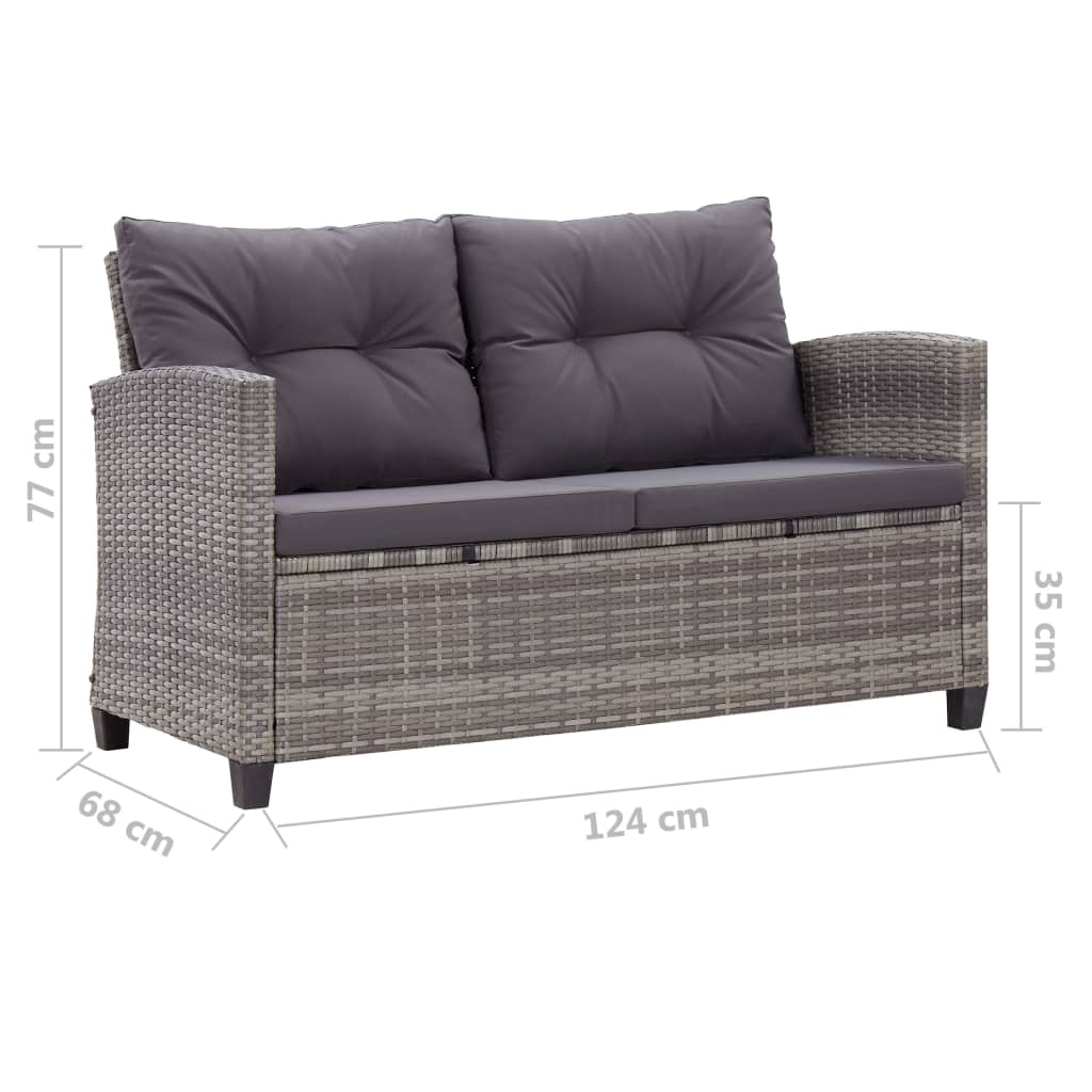 3 pcs conjunto lounge de jardim c/ almofadões vime PE cinzento