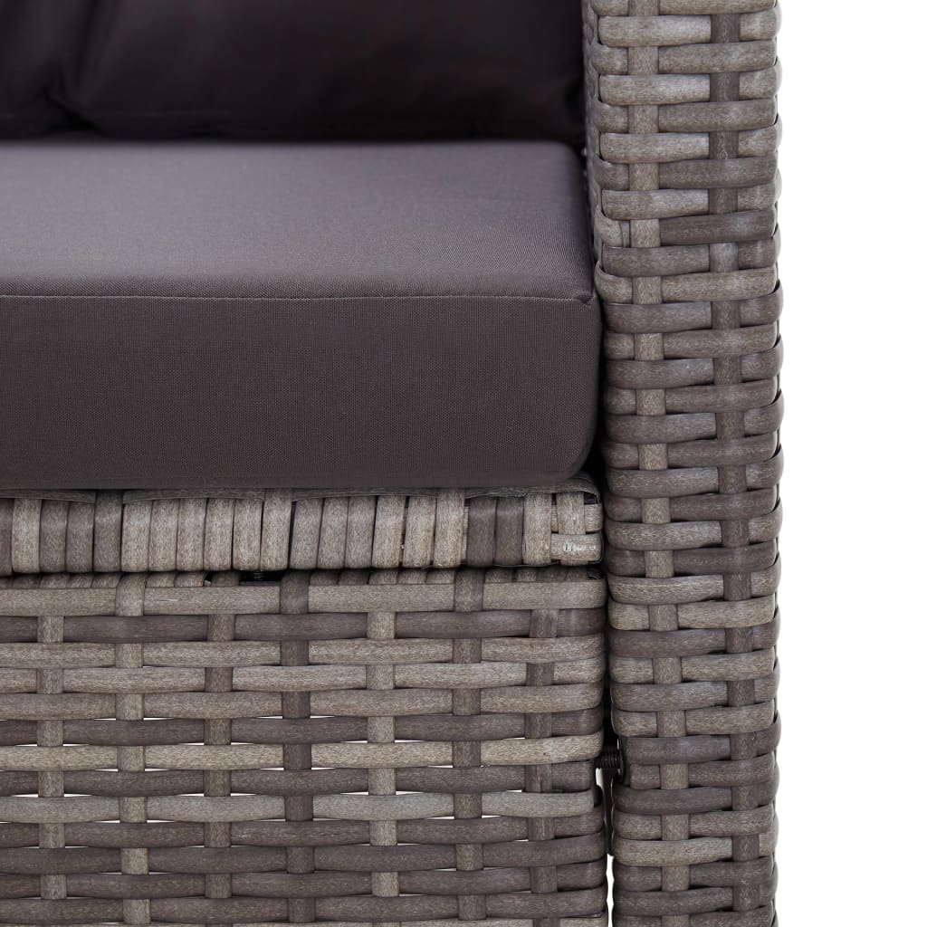 3 pcs conjunto lounge de jardim c/ almofadões vime PE cinzento