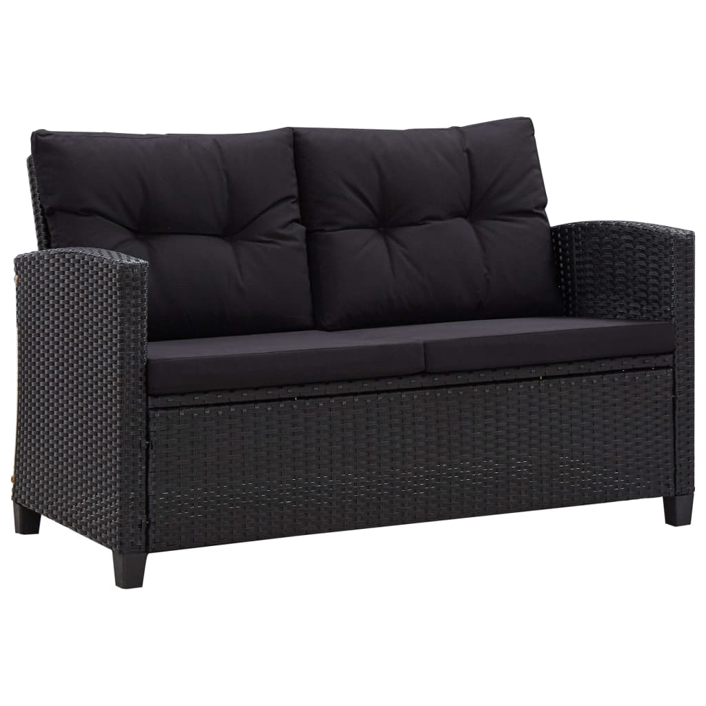 3 pcs conjunto lounge para jardim c/ almofadões vime PE preto