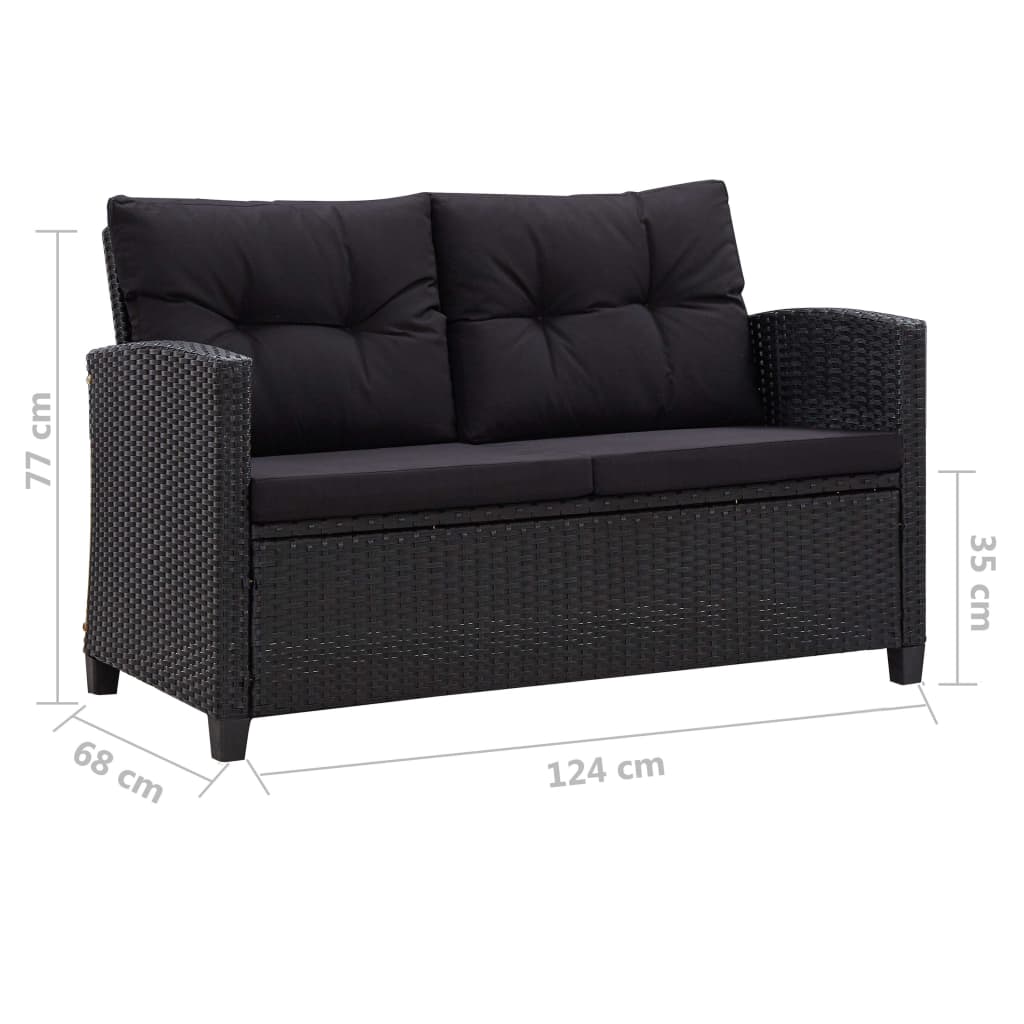 3 pcs conjunto lounge para jardim c/ almofadões vime PE preto