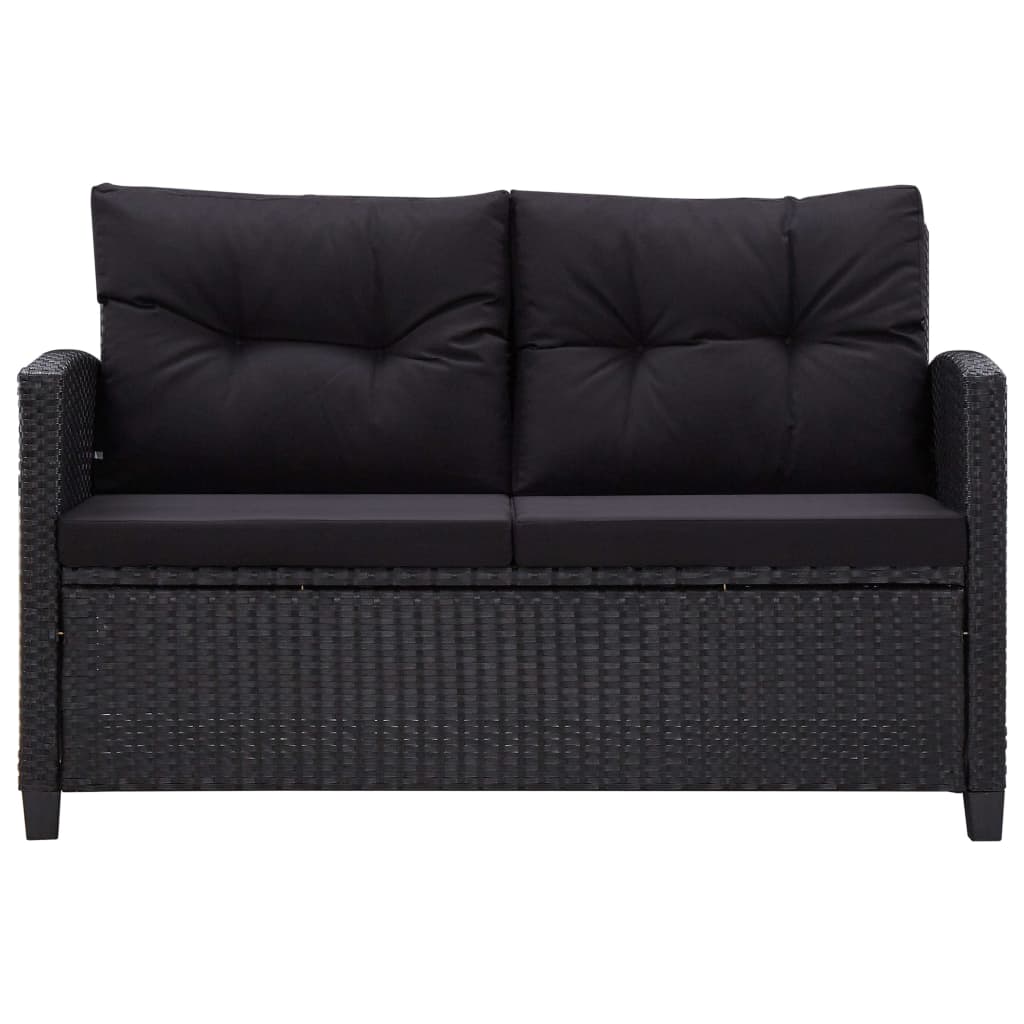 3 pcs conjunto lounge para jardim c/ almofadões vime PE preto