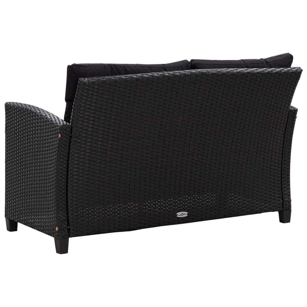 3 pcs conjunto lounge para jardim c/ almofadões vime PE preto