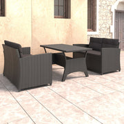 3 pcs conjunto lounge para jardim c/ almofadões vime PE preto
