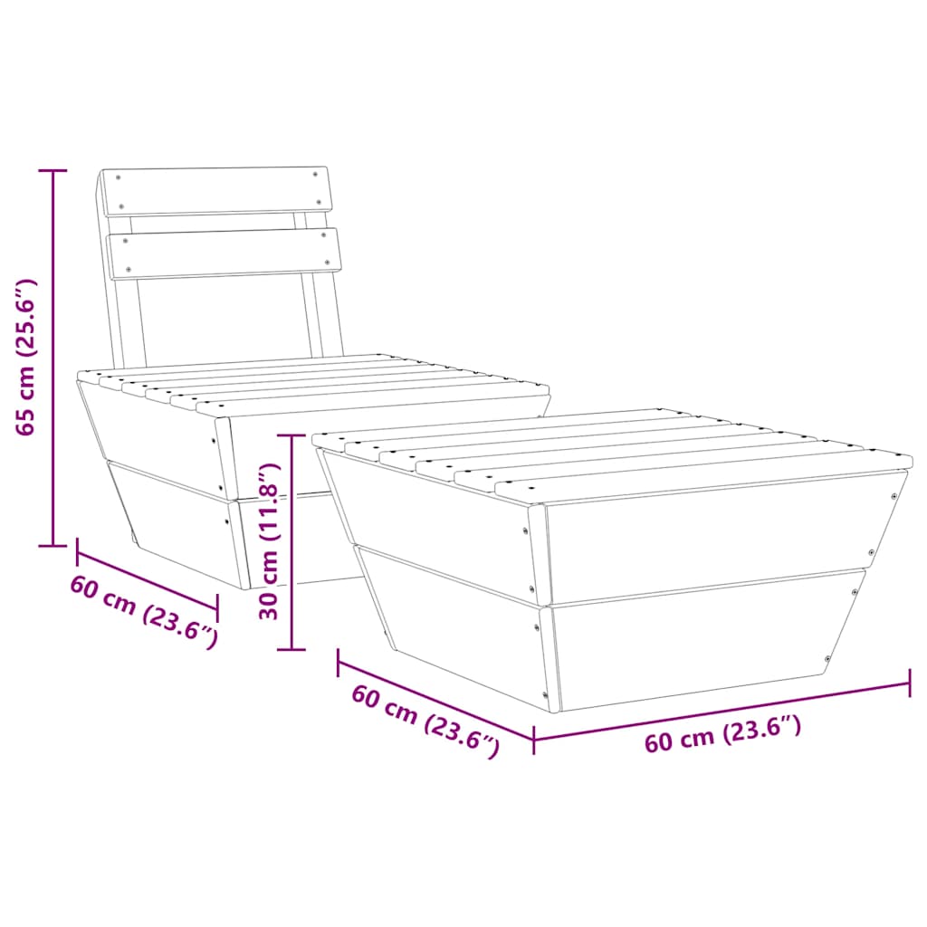 2 pcs conjunto lounge de jardim madeira de abeto impregnada