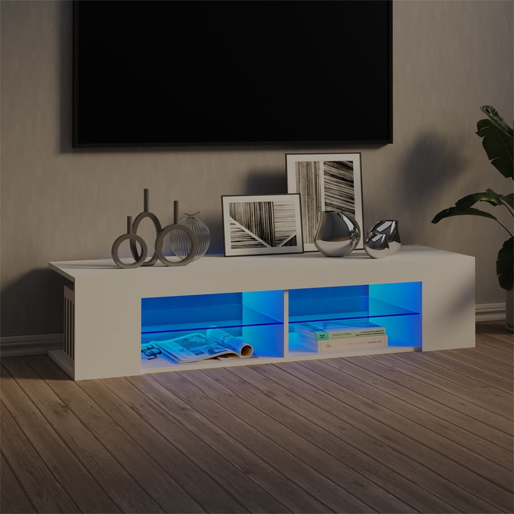 Móvel de TV com luzes LED 90x39x30 cm branco brilhante