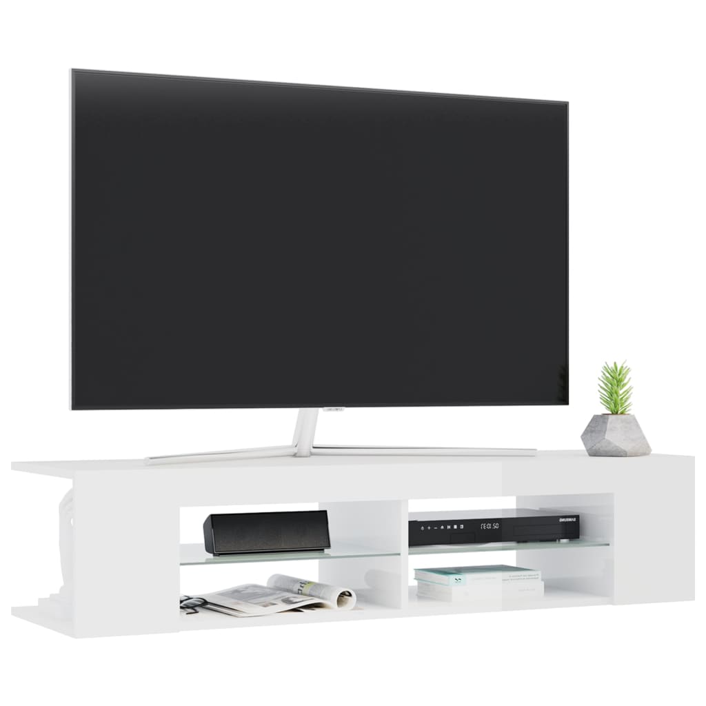 Móvel de TV com luzes LED 90x39x30 cm branco brilhante