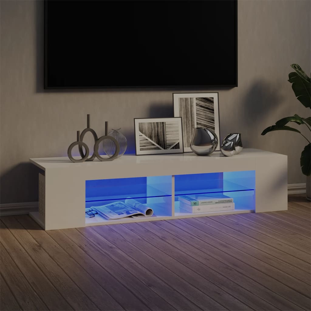 Móvel de TV com luzes LED 90x39x30 cm branco brilhante