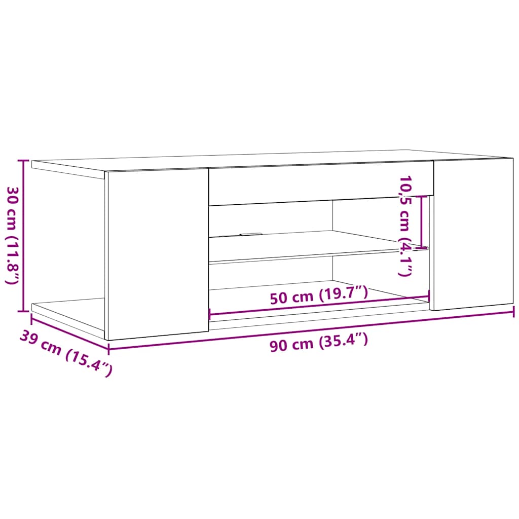 Móvel de TV com luzes LED 90x39x30 cm branco brilhante