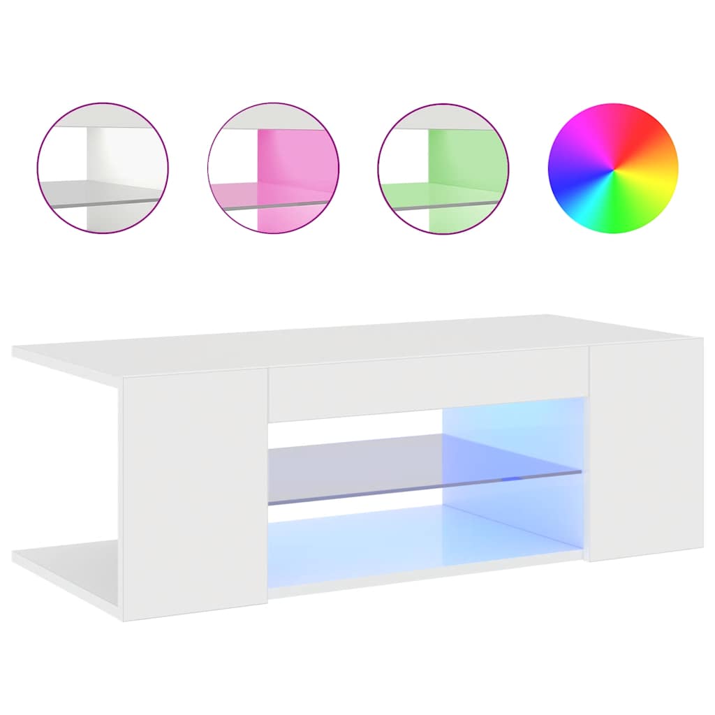 Móvel de TV com luzes LED 90x39x30 cm branco brilhante