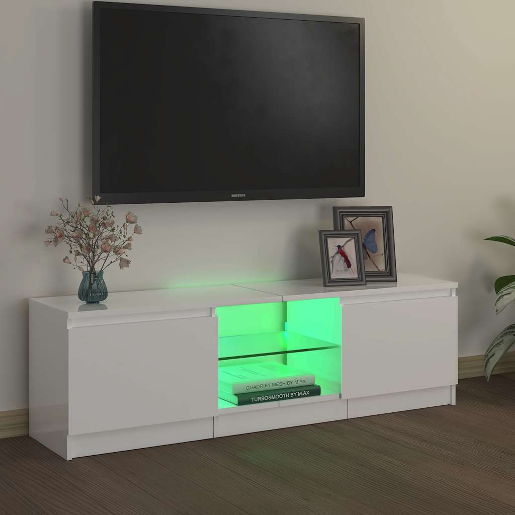 Móvel de TV com luzes LED 120x30x36 cm branco