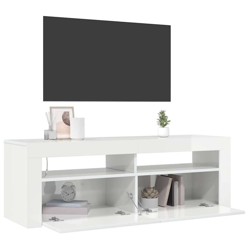 Móvel de TV com luzes LED 90x39x30 cm branco brilhante