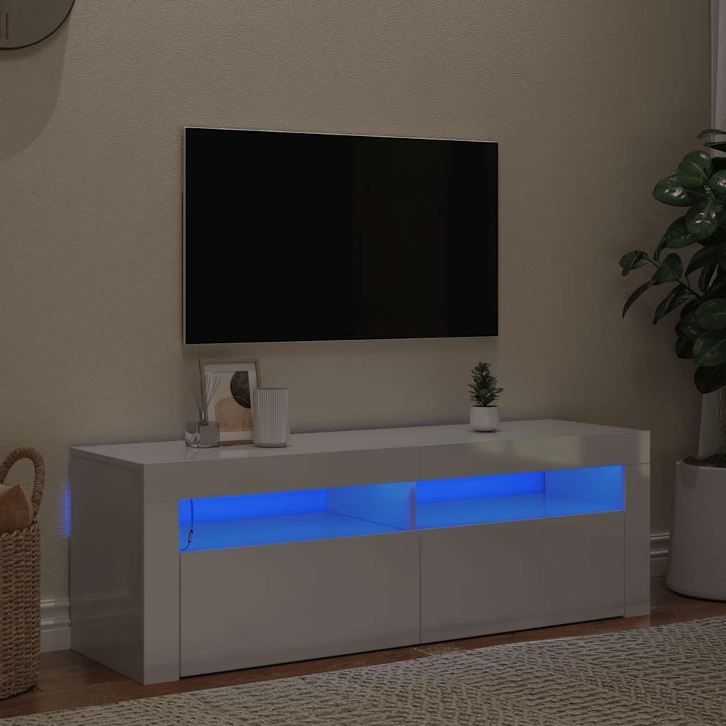 Móvel de TV com luzes LED 90x39x30 cm branco brilhante