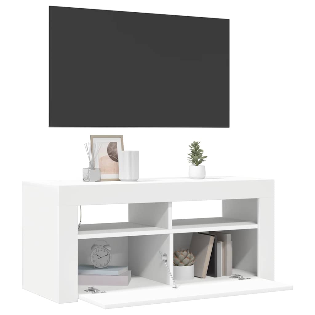Móvel de TV com luzes LED 90x39x30 cm branco brilhante